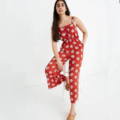 Madewell Button-Front Tank Jumpsuit in Daisy Daydream Burnt Orange Romper Size 6 - Image 1 of 4