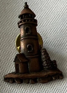 Jonette Ann Clark Cooper color Jewelry Lighthouse Pin Vintage Metal Signed JJ - Picture 1 of 2