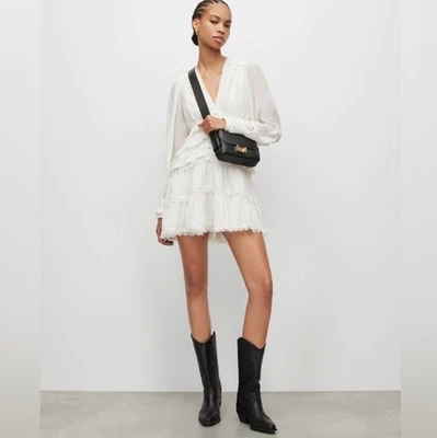 NWT AllSaints Zora Long Sleeve Tiered Dress White Size 4 Retail $329 - Image 1 of 4
