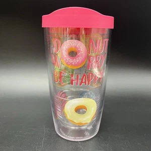 Vaso Tervis Donut Worry Be Happy 16 OZ con tapa de viaje rosa fucsia donuts - Imagen 1 de 6
