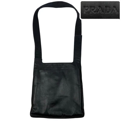 Prada Crossbody Bag Sacoche Nylon Leather Black White Tag 29x28x2cm Used - Image 1 of 4