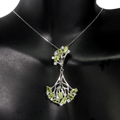 925 Sterling Silver Necklace Marquise Peridot Natural Gemstone Jewelry 1 - Image 1 of 4