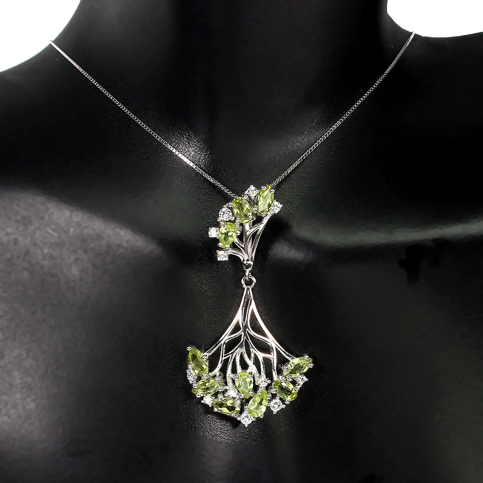 925 Sterling Silver Necklace Marquise Peridot Natural Gemstone Jewelry 1 - Image 1 of 4