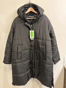 Free Country Damen neu mit Etikett Übergröße 2X schwarzer gesteppter gefütterter Mantel mit Kapuze UVP 140 $ - Bild 1 von 24