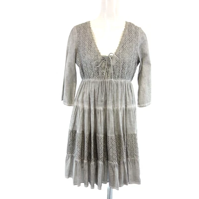 Damen Kleid Grau FROGBOX Sommerkleid Spitze Blusenkleid Boho DE 36 S Np 98 Neu - Bild 1 von 4