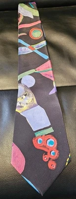 Gravata Halston Original Vintage Arte Abstrata Multicolorida Retrô Frete Grátis  - Imagem 1 de 4