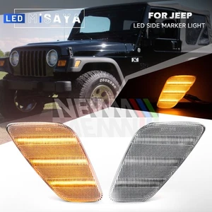 Clear Lens LED Front Bumper Side Marker Lights For 1997-2006 Jeep Wrangler TJ - Picture 1 of 11