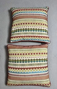 Pier 1 Tapestry Striped Tribal Throw Pillows Down Filled 16x16 (set Of 2) - Picture 1 of 9