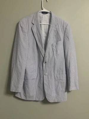 Haspel Blazer Size 42 Long Seersucker Striped Sport Coat 2 Button Preppy Jacket - Image 1 of 4