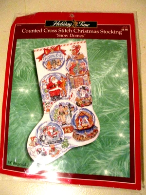 Bucilla Holiday Time Snow Domes Counted Cross Stitch Christmas Stocking Kit - Image 1 of 3