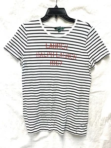Women's Lauren Ralph Lauren 1967 Stripe RL LOGO T-Shirt, White, Medium - Picture 1 of 3