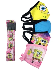Kids Spongebob Squarepants Patrick Reusable Face Masks w/ Pink Strap 4 Pack - Picture 1 of 6