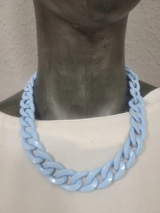 biba Modeschmuck Kette Halskette Accessoires neu hellblau Gliederkette Karabiner - Bild 1 von 4