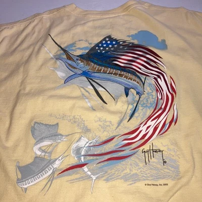 Vtg 2000s Guy Harvey Pocket T Shirt Mens  Sz XL Yellow Flag Marlin - Image 1 of 4