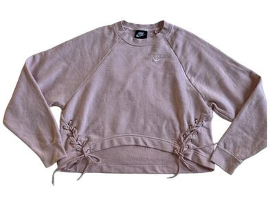 Nike Women’s Pink Lace-Up Crewneck Sweatshirt XS Cropped Pullover Raglan  - Image 1 of 4