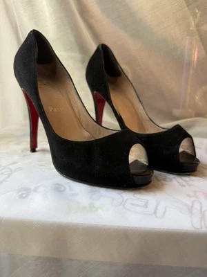 Christian Louboutin Bambou Peep Toe Royal Black Suede Pump/Heels 140 US 9 - Image 1 of 4