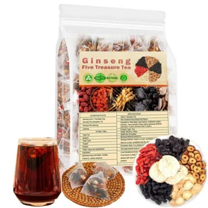 5 Box/125 Bag Ginseng Five Treasure Tea - Kidney Support, Red Date Herbal Blend - Picture 1 of 21