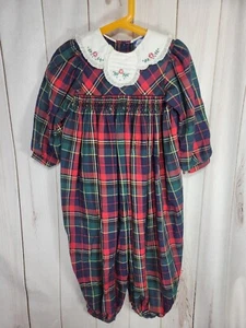 Mameluco de burbujas a cuadros rojo verde vintage Carriage Boutiques 4T cuello - Imagen 1 de 7