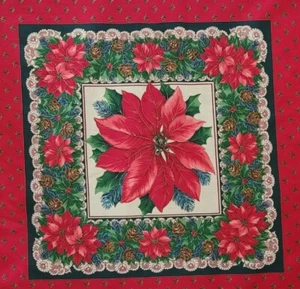 Vintage VIP Cranston Cotton Fabric Christmas Poinsettia Panels 8 Yards - Picture 1 of 4