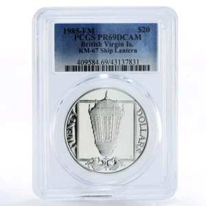 Islas Vírgenes Británicas 20 dólares Barco Linterna PR69 PCGS prueba moneda de plata 1985 - Imagen 1 de 2