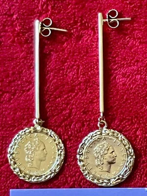 PENDIENTE BELLEZZA LIRA MONEDA BRONCE TONO ORO Italia ** Ver más artículos RAROS MG Foto 1 de 4