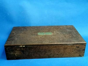 Antike Aufbewahrungsbox mit Klappdeckel Eiche schöne Patina Messing Plakette - Bild 1 von 12