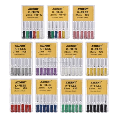 6pcs/box Dental Endodontic Root Canal Hand Use Stainless Steel K-Files 25mm/21mm - Image 1 of 4