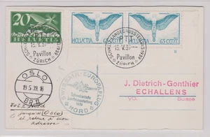 CP SUISSE VOL NORD II SWISSAIR 1939 PR OSLO PA 10 angle feuille NORVEGE AERIEN - Picture 1 of 2