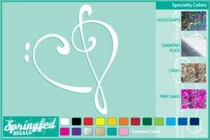 BASS and TREBLE CLEF HEART cut vinyl decal #2 Music Notes Car Window Sticker - Picture 1 of 1