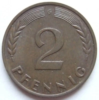 Coin Federal Republic of Germany 2 Pfennig 1959 G in uncirculated condition - Image 1 of 2