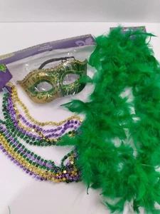 Mardis Gras Mask - Boa and multi layered necklace Party Set of 3 NEW - Picture 1 of 10
