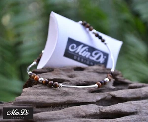 Handmade Stretch Anklet with Sterling Silver & Tiger's Eye. - Imagen 1 de 3