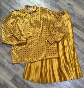 Vtg Jac Dale Gold Blouse & Pleated Skirt Outfit Yellow Satin 70s 80s Size 10/40 - Picture 1 of 15