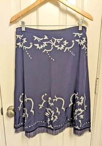 100 % Seide 8 ml Anthropologie Schlange Tüll Saum bestickt marineblau knielanger Rock - Bild 1 von 6