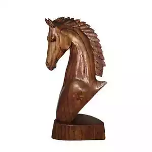 PFERD STATUE COWBOY HUFEISEN HOLZ SKULPTUR HANDARBEIT EINHEIMISCHER HENGST - Bild 1 von 4