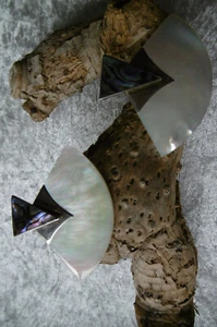 XXL-Ohrringe DEVINE Perlmutt+Silber 800 eingefasst: Paua, Neuseeland, Handarbeit - Bild 1 von 14