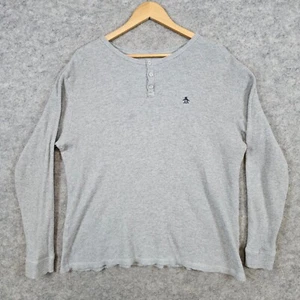 Penguin by Munsingwear Men's Gray Thermal Henley Size XL Waffle Knit Long Sleeve - Picture 1 of 8