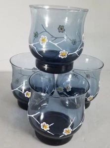 4 vasos de colección Libbey Tulip azul oscuro 5 1/4" flores blancas sin tallo rocas de vino - Imagen 1 de 4