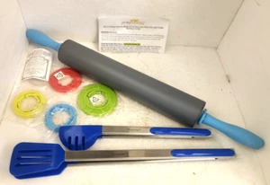 Prepology Adjustable Depth Non-Stick Rolling Pin Color Coded Discs, 2 Tongs NEW - Picture 1 of 5