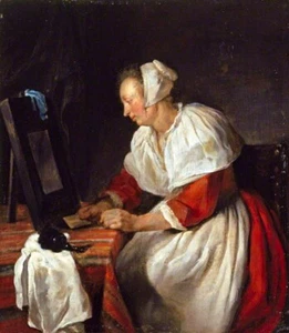 Dream-art Oil painting Gabriel-Metsu-A-Woman-at-Her-Mirror young lady portrait - Picture 1 of 1