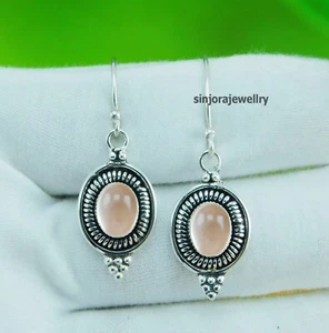 Rose Quartz Gemstone 925 sterling silver handmade Dangle/Drop Earrings 1.25" - Picture 1 of 4