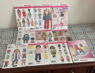 Lot 10 Simplicity Doll Clothes Sewing Patterns  American Girl 18 Inch New Uncut - Image 1 of 4