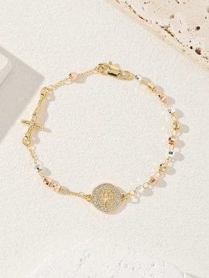 Pulsera religiosa clásica de cobre hecha a mano con cuentas para mujer de 1 pieza, adecuada como gif Foto 1 de 4