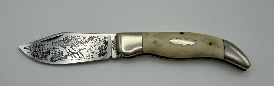 复古 20 世纪 70 年代 Star Mini Deer Scene 3344B 折叠口袋刀 - 状况完好 — 第 1/4 张图片