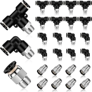 Zhengmy 24 Pcs Push to Connect Tube Fittings 1/4 Inch OD x 1/8 NPT Pneumatic Kit - Picture 1 of 7