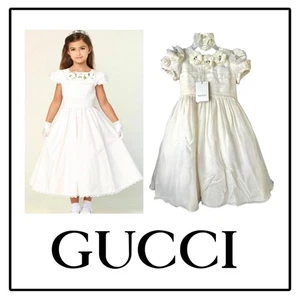 2K Gucci 2020 Baby Girl Kids White Pearl Flower Smocked Dress Headband 18 24 2T - Picture 1 of 23