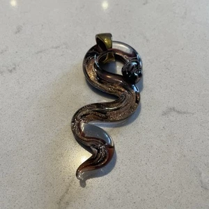 Serpente serpente di Murano ciondolo vetro artistico rame nero bronzo con anello ottone - Foto 1 di 7
