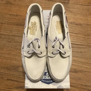 Sebago Docksides 32-576 Ice Ivory Leather Boat Shoes Women’s Size 7M New In Box - Picture 1 of 15