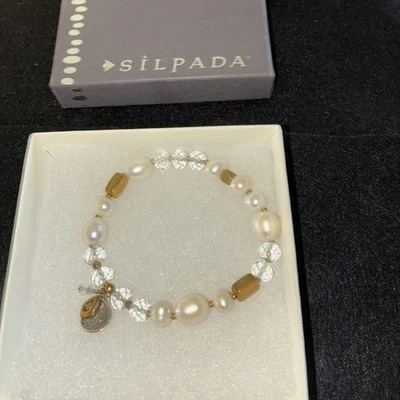 Pulsera Silpada Down To Earth B-3168 plata, latón, perla cristal de roca usada Foto 1 de 4