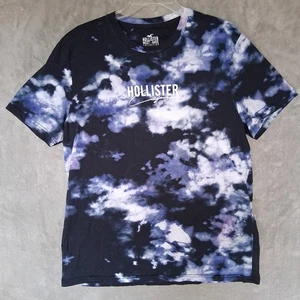 Hollister Mens Size XL T Shirt Blue Black Tie Dye Short Sleeve Tee Embroidered - Picture 1 of 9